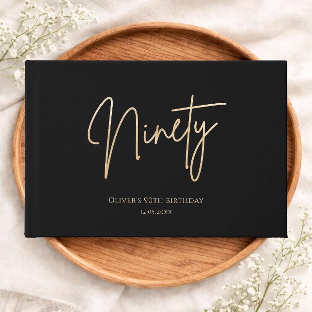 Elegant Svart Guld 90-årsdag Gästböcker (Elegant Black Gold 90th Birthday Guest Book)
