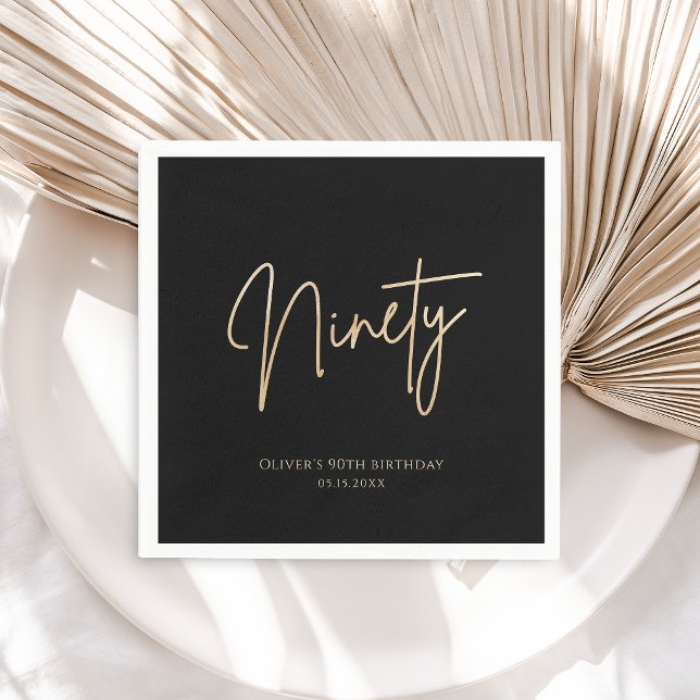 Elegant svart guld 90-årsfest pappersservett (Elegant Black Gold 90th Birthday Party Napkins)
