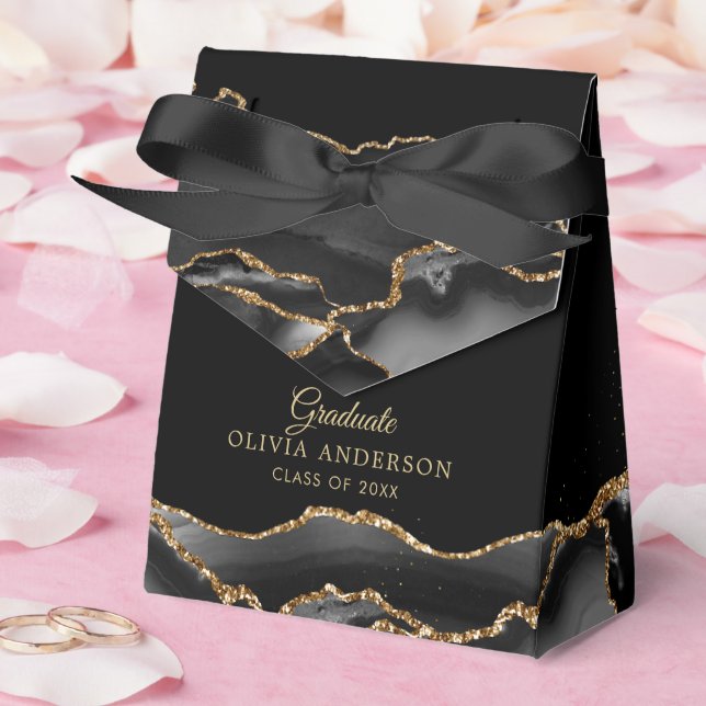 Elegant svart & guld agat examen presentaskar (Bröllop)