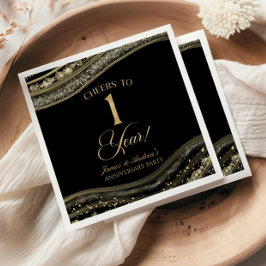 Elegant svart guld Agate 1-årsjubileum fest Pappersservett