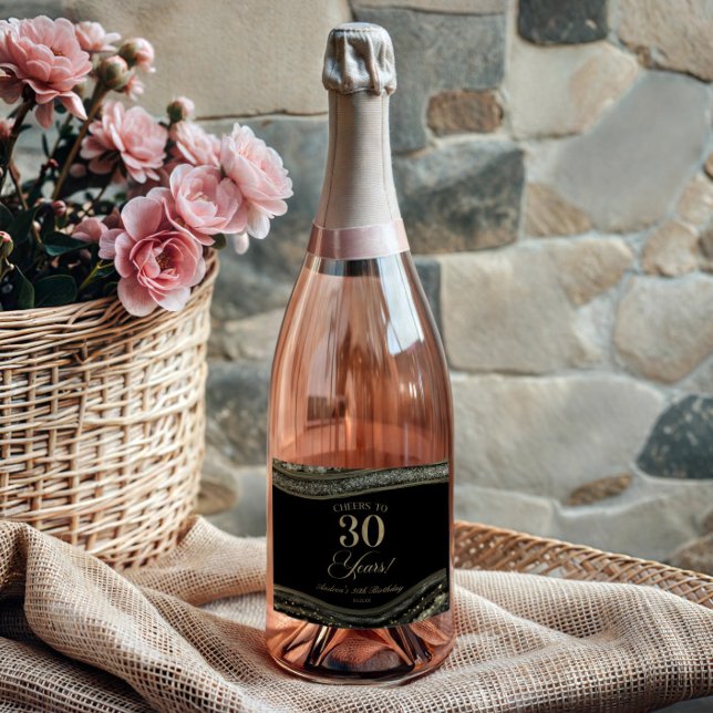 Elegant svart guld Agate 30-års födelsedagsfest (Skapare uppladdad)