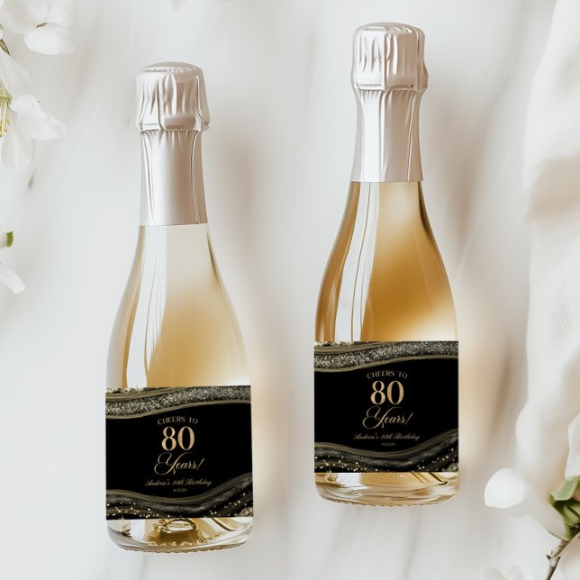 Elegant svart guld Agate 80-års födelsedagsfest (Skapare uppladdad)