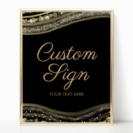 Elegant svart guld Agate anpassad textskylt Poster