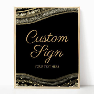 Elegant svart guld Agate anpassad textskylt Poster