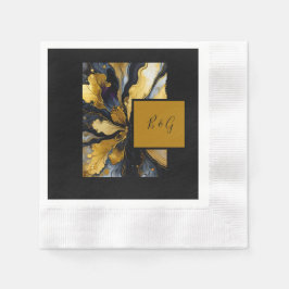elegant svart guld agate marble bröllop pappersservett