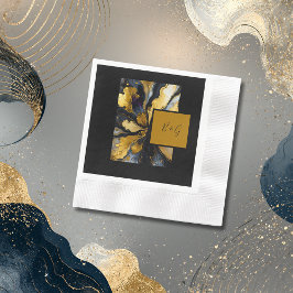 elegant svart guld agate marble bröllop pappersservett