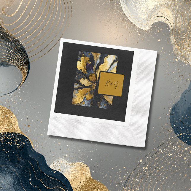 elegant svart guld agate marble bröllop pappersservett (Skapare uppladdad)