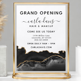 Elegant svart & guld Agate Salong Grand Opening Reklamblad