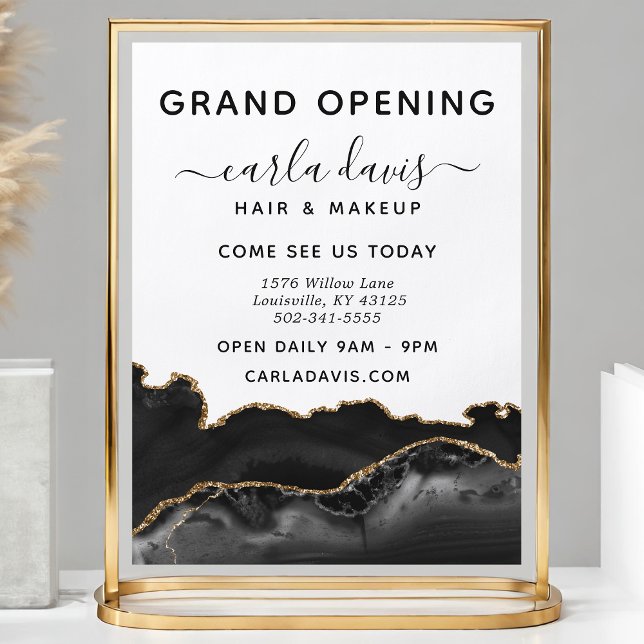 Elegant svart & guld Agate Salong Grand Opening Reklamblad (Skapare uppladdad)