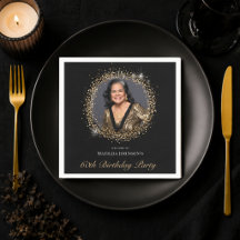 Elegant Svart Guld Anpassad Bild 60-årsdag
