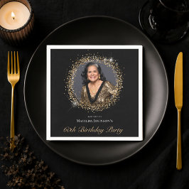 Elegant Svart Guld Anpassad Bild 60-årsdag Pappersservett