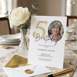 Elegant svart guld anpassad foto 50-årsdag inbjudningar