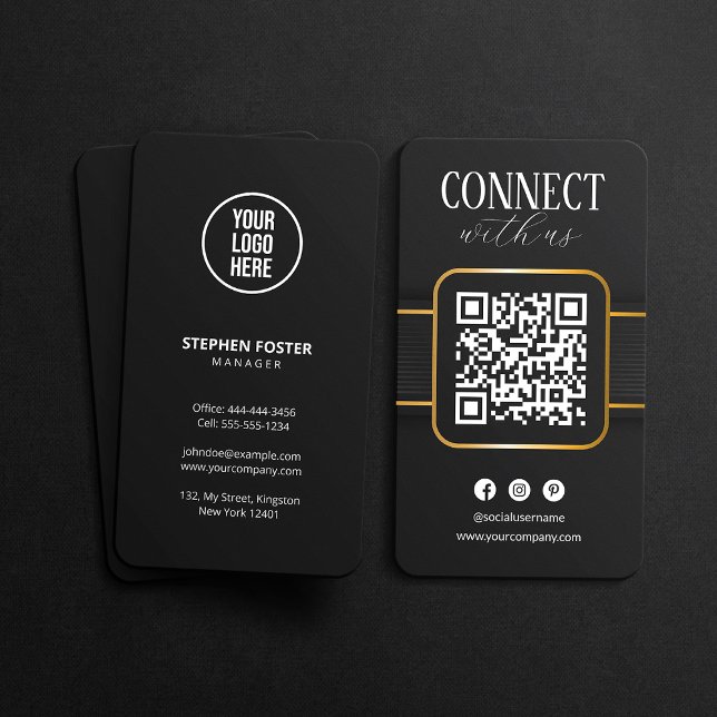 Elegant Svart Guld Anslut Till Oss QR-kod Social  Visitkort (Skapare uppladdad)