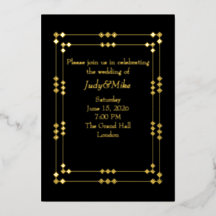 Elegant svart & guld Art Deco-folie-inbjudan