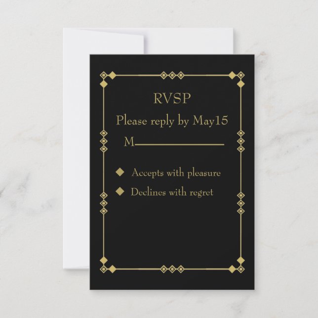 Elegant svart & guld Art Deco RSVP OSA Kort (Framsida)