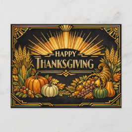 Elegant svart guld Art Deco Thanksgiving skörd Helg Vykort