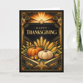 Elegant svart guld Art Deco Thanksgiving skörd Kort