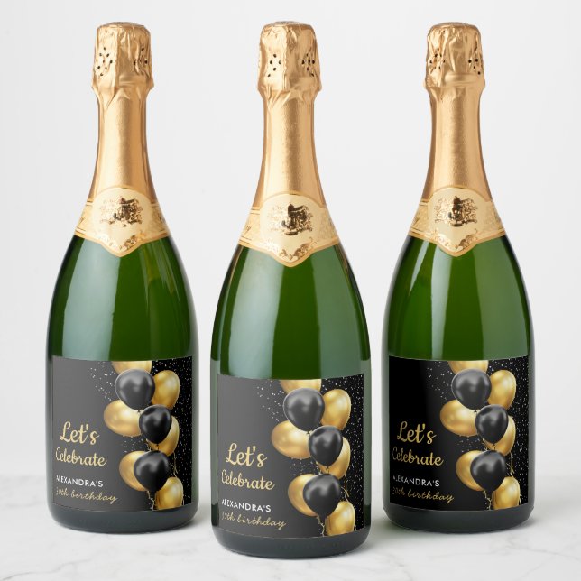 Elegant svart guld ballong Chic födelsedag (Flaskor)