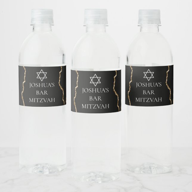 Elegant svart guld Bar Mitzvah-fest anpassad Vattenflaskor Etikett (Flaskor)