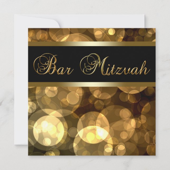 Elegant svart guld Bar Mitzvah Inbjudningar (Framsida)