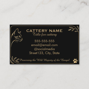 Elegant svart & guld Bengal katt cattery Anpassad Visitkort