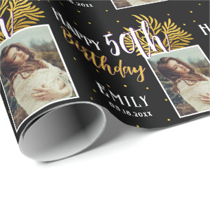 Elegant svart guld bladverk 50-årsdag presentpapper