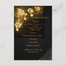 Elegant svart & guld blommig bröllopsdetaljkort
