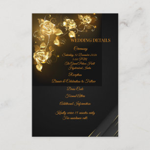 Elegant svart & guld blommig bröllopsdetaljkort tilläggskort