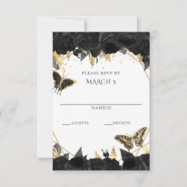 Elegant svart guld blommig fjärilar Quinceanera OSA Kort