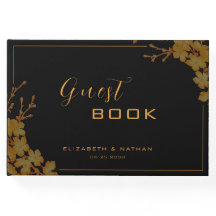 Elegant svart & guld blommig gästbok