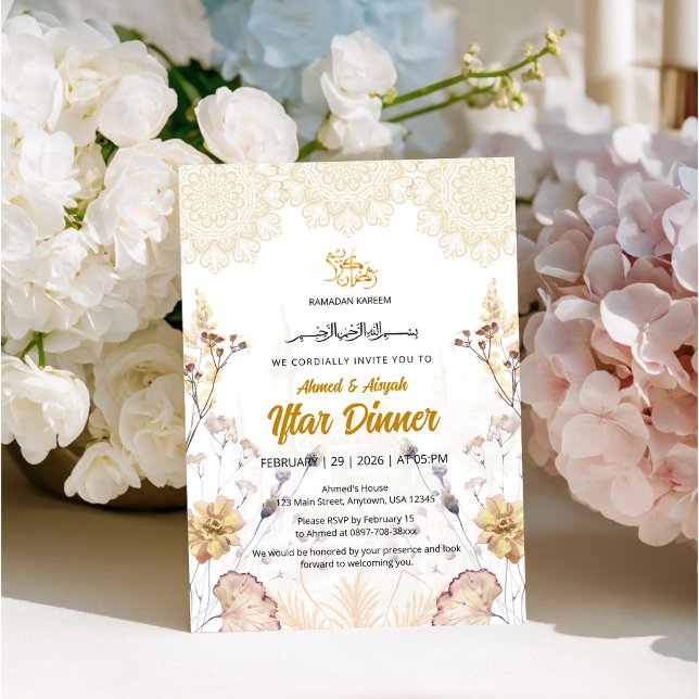 Elegant svart & guld | Blommig moské Iftar Inbjudningar (Skapare uppladdad)