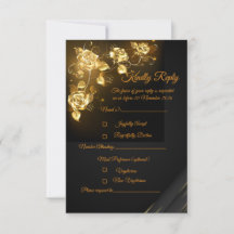 Elegant svart & guld blommig RSVP-kort |