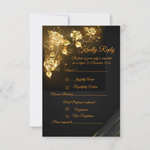 Elegant svart & guld blommig RSVP-kort   OSA Kort