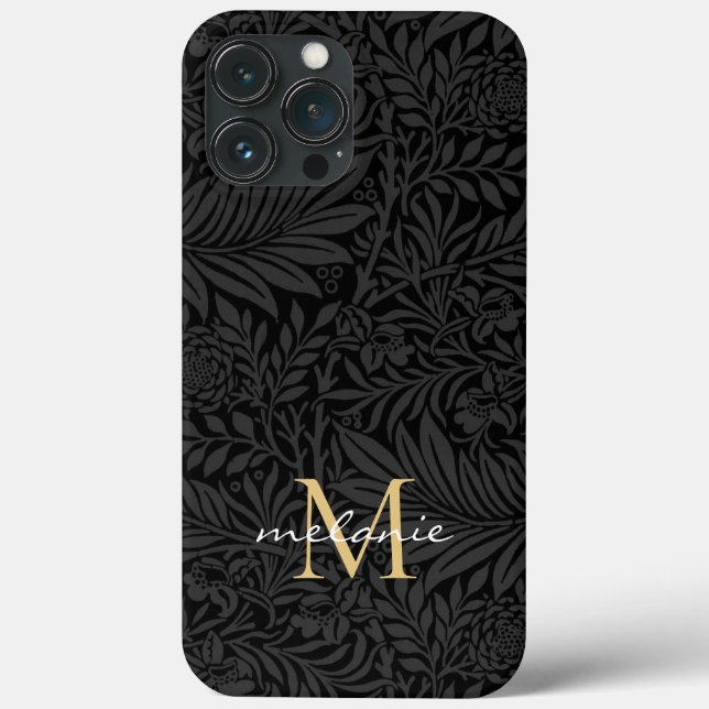 Elegant svart guld blommig scriptmonogram (Baksida)