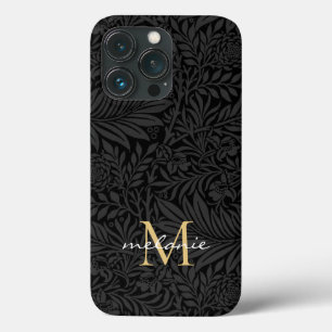 Elegant svart guld blommig scriptmonogram