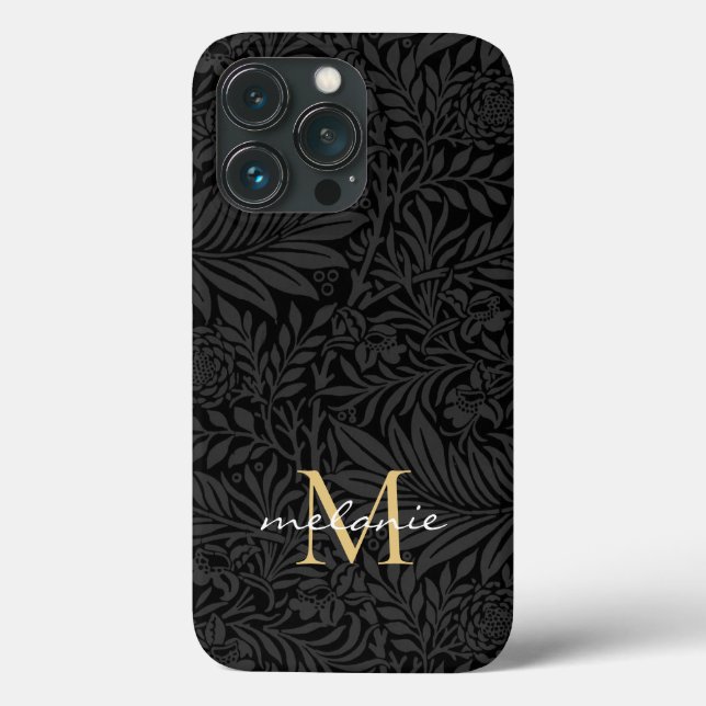 Elegant svart guld blommig scriptmonogram (Baksida)