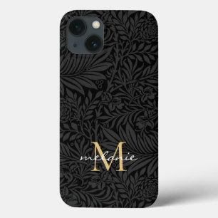 Elegant svart guld blommig scriptmonogram