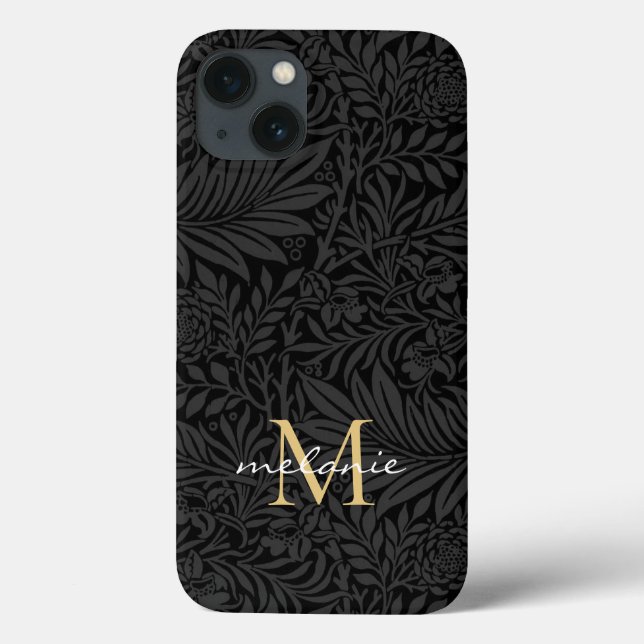 Elegant svart guld blommig scriptmonogram (Baksida)
