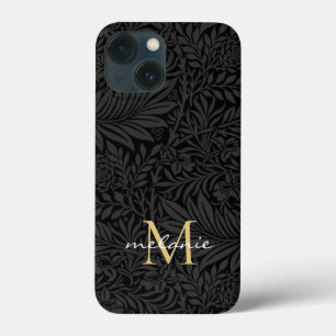 Elegant svart guld blommig scriptmonogram