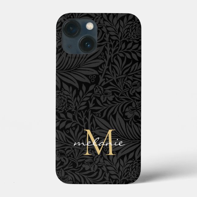 Elegant svart guld blommig scriptmonogram (Baksida)