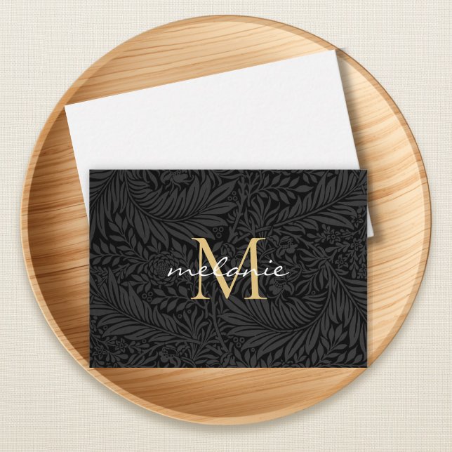 Elegant svart guld blommig scriptmonogram anteckningskort (Skapare uppladdad)