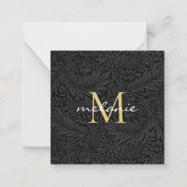 Elegant svart guld blommig scriptmonogram anteckningskort
