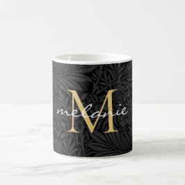 Elegant svart guld blommig scriptmonogram kaffemugg