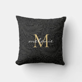 Elegant svart guld blommig scriptmonogram kudde