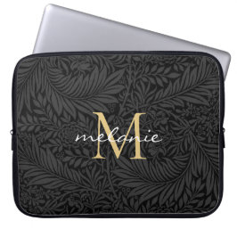 Elegant svart guld blommig scriptmonogram laptop fodral