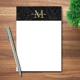 Elegant svart guld blommig scriptmonogram post-it block