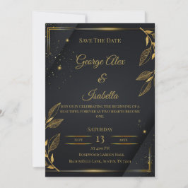 Elegant svart & guld blommig "Spara datum"-kort Spara Datumet
