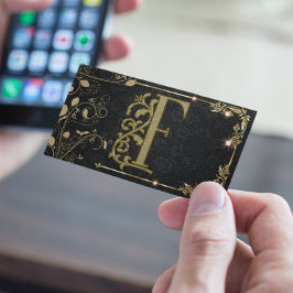 Elegant svart guld boutique monogram visitkort