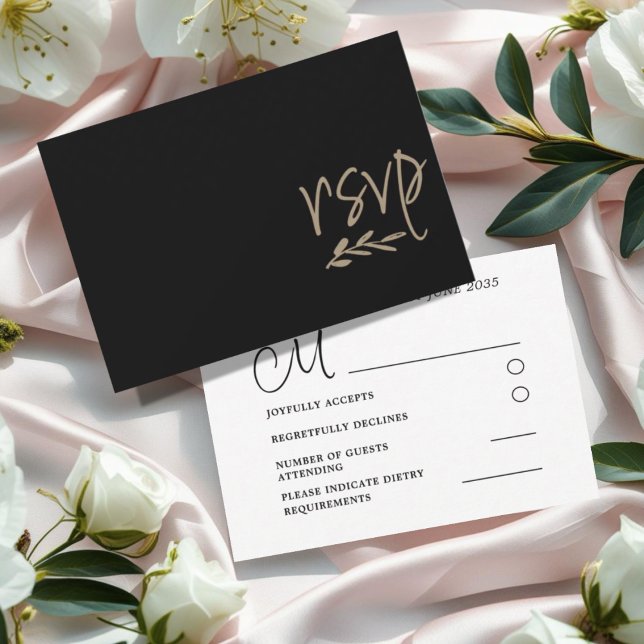 Elegant svart & guld bröllops-RSVP OSA Kort (Skapare uppladdad)