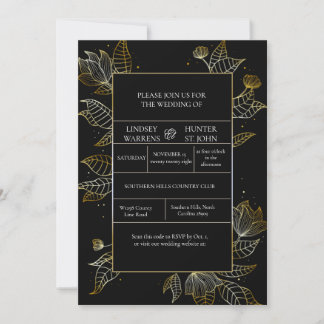 Elegant svart guld bröllopsinbjudan inbjudningar